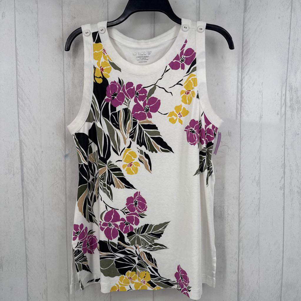 M flo print scoop neck tank