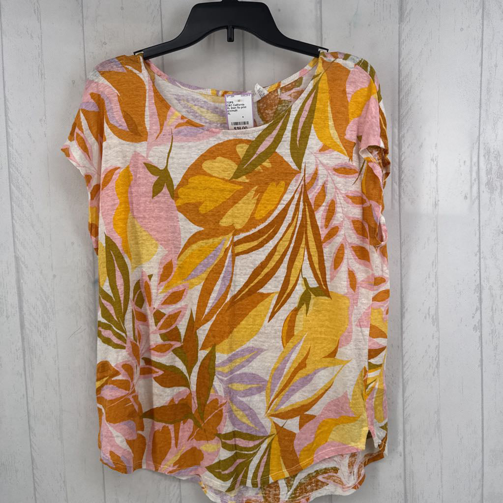 XL linen flo print s/s top