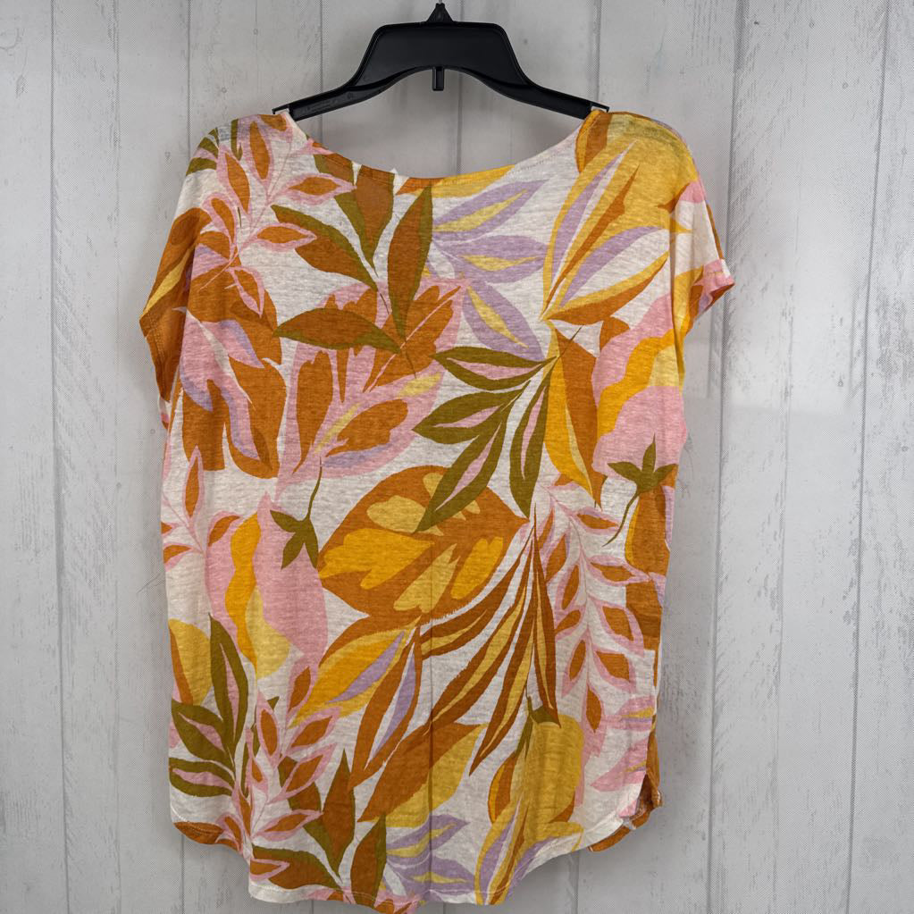 XL linen flo print s/s top