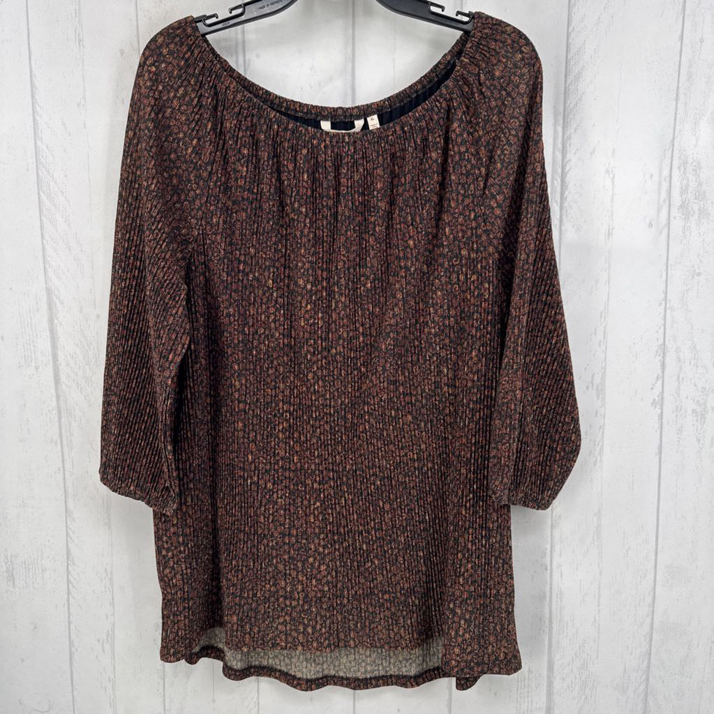 XL animal print pleated 3/4 slv top