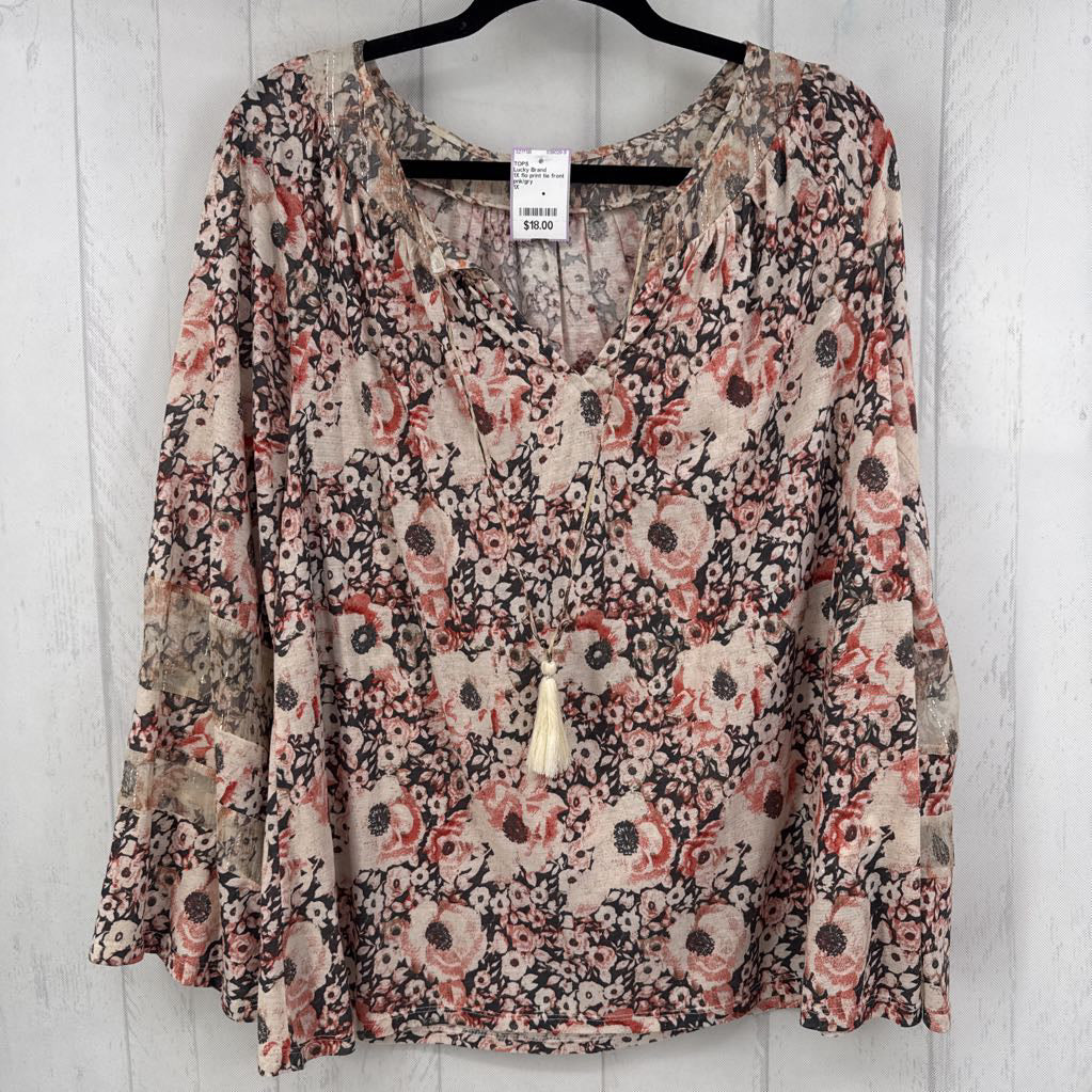 1X flo print tie front flare slv tunic