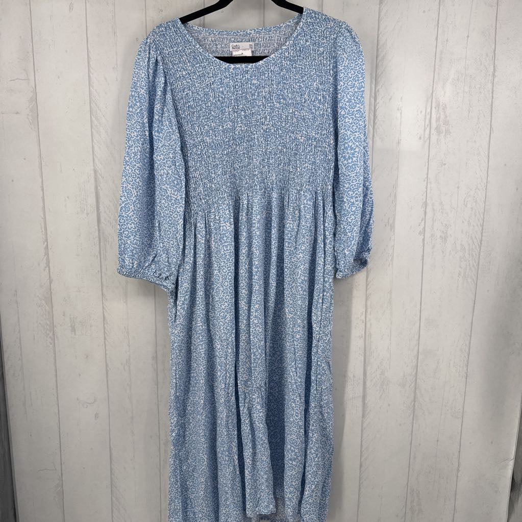 XXL smocked printed 3/4 slv dress