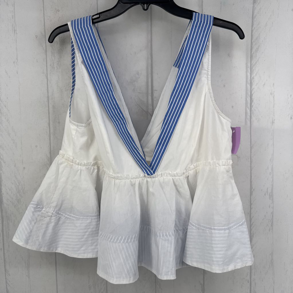 L striped trim peplum tank