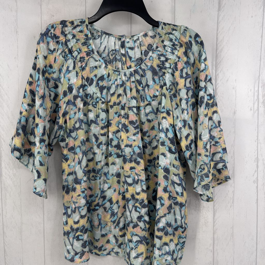 M colorful round neck 3/4 slv top