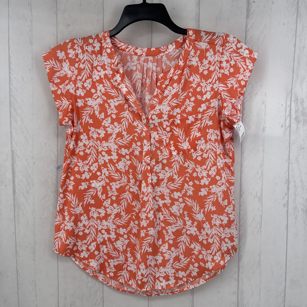 M flo print split neck s/s top