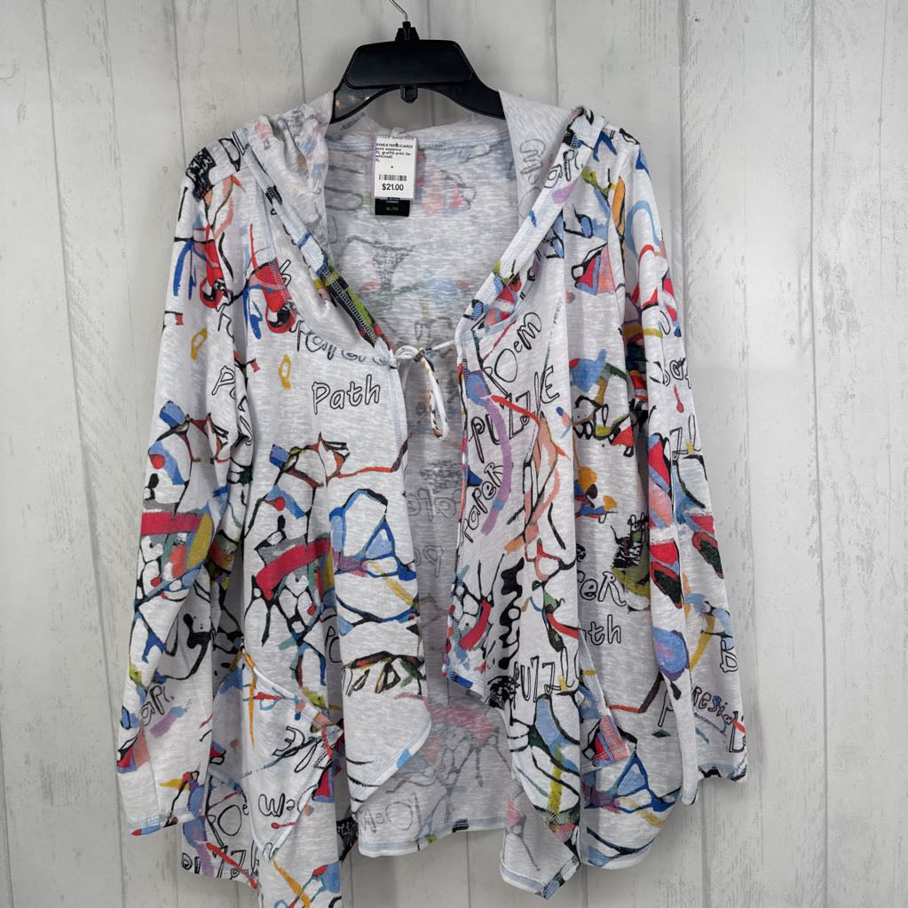 XL graffiti print tie-front hoodie