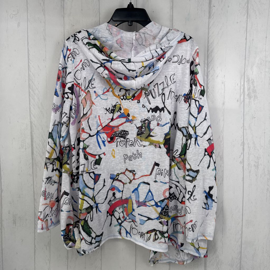XL graffiti print tie-front hoodie