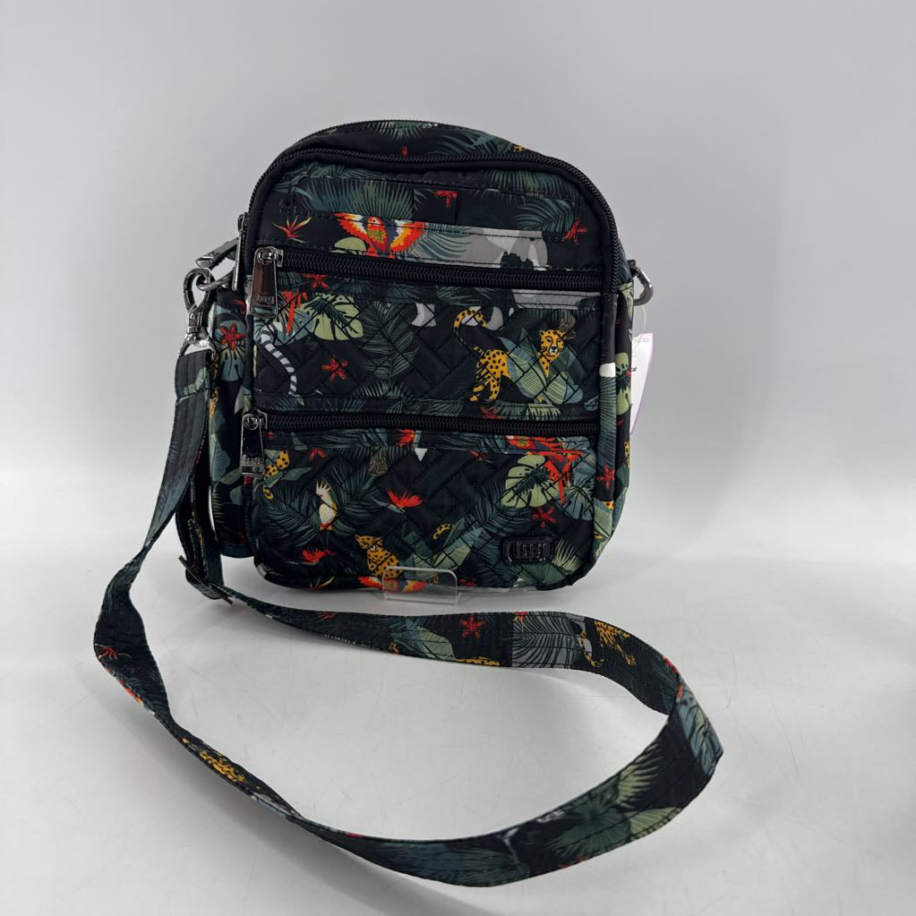 wildlife tropical print double zip crossbody