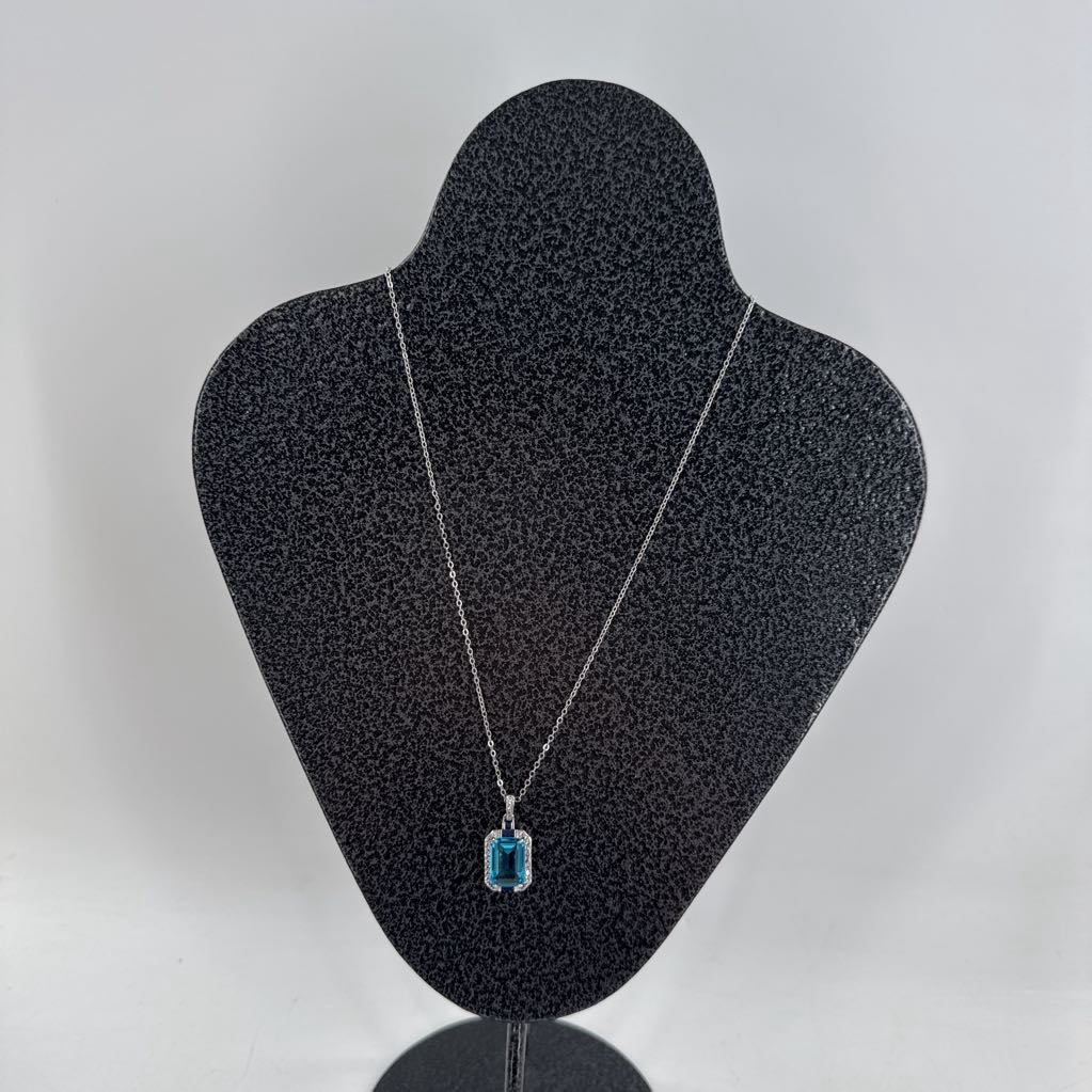 12" .925 silver aqua stone pendant necklace