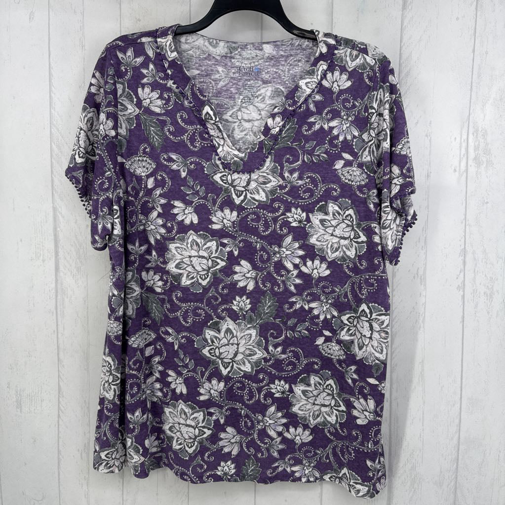 3X flo print split neck s/s tee