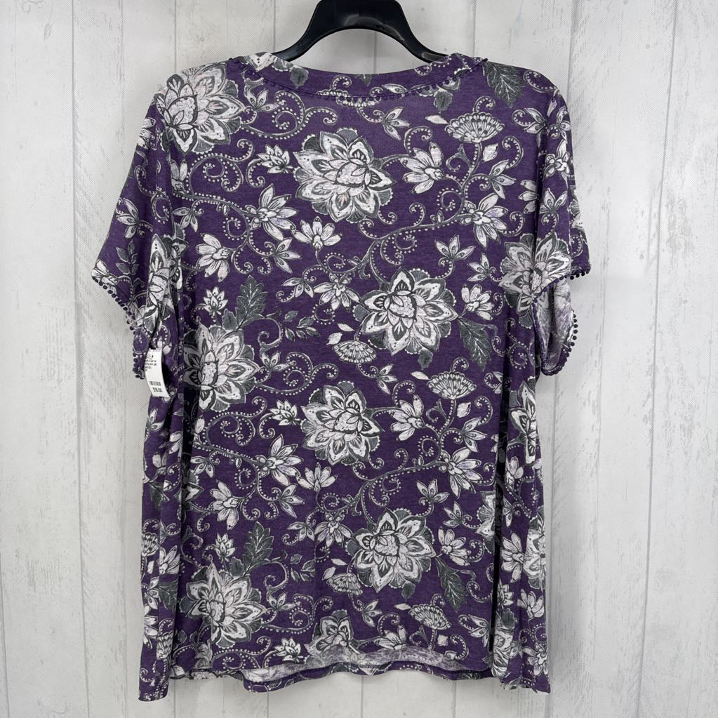 3X flo print split neck s/s tee