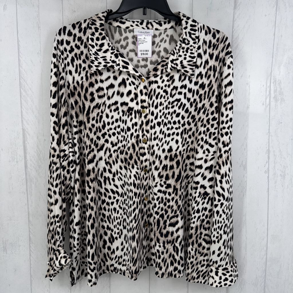 3X animal print button down l/s top