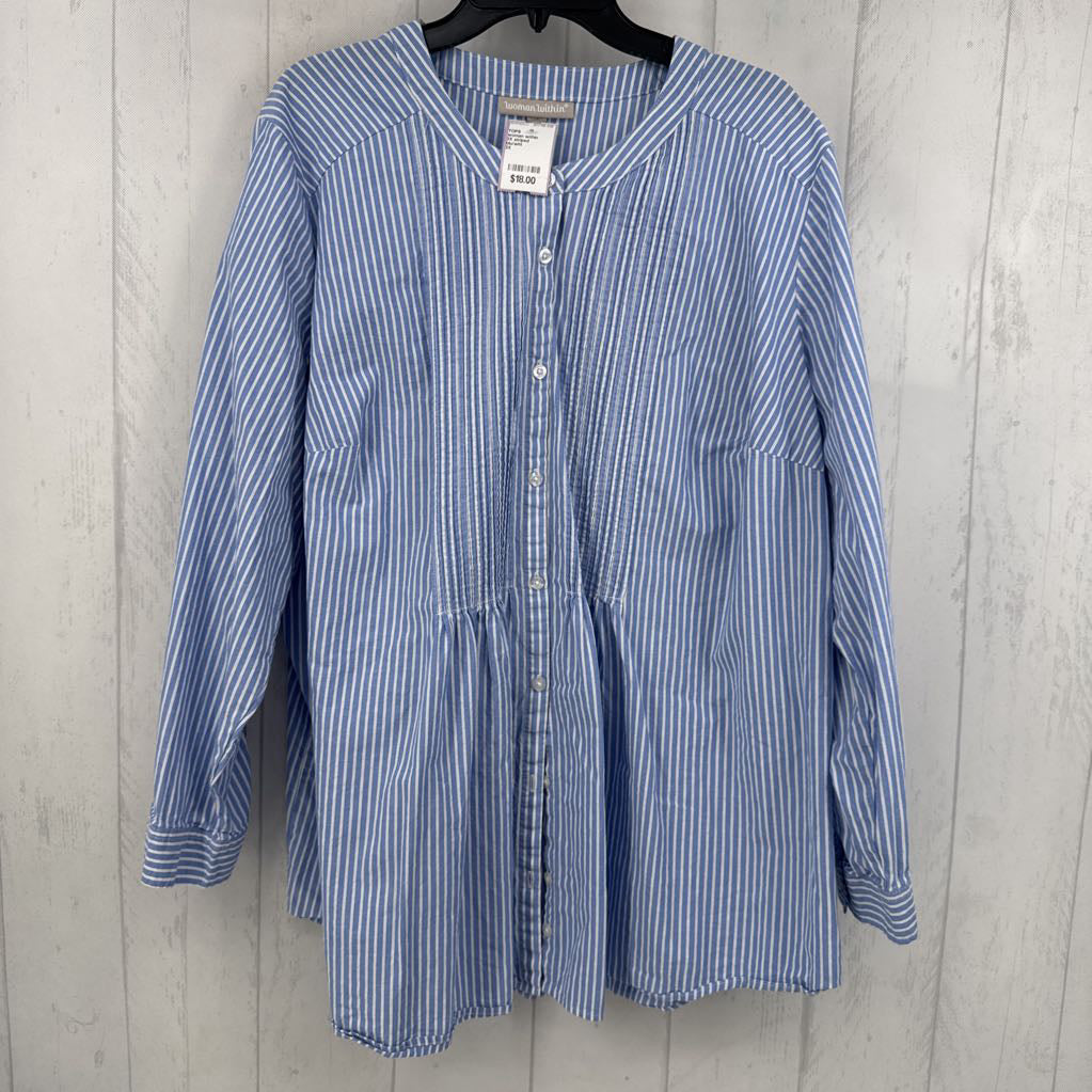 3X striped smocked button down l/s top