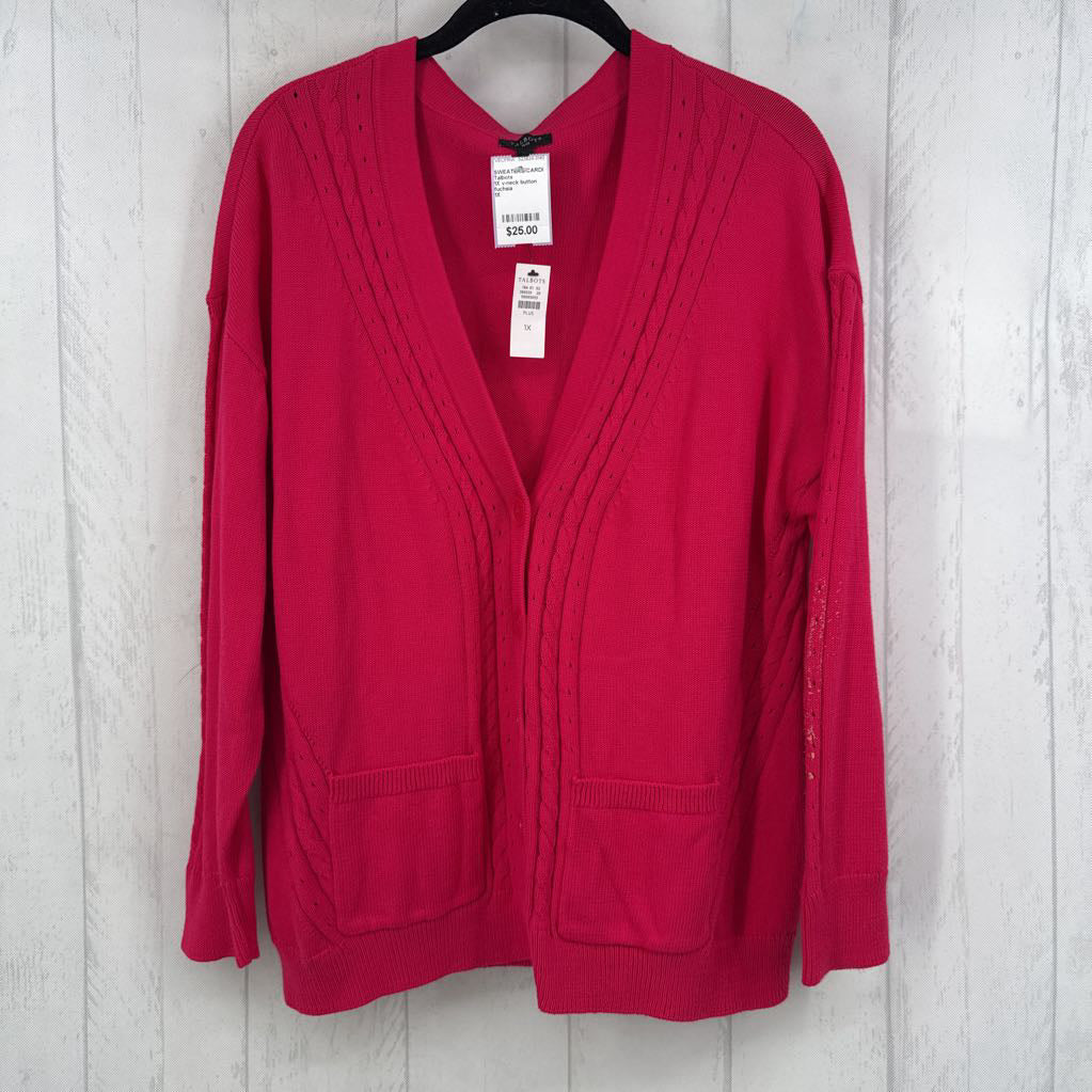 1X v-neck button front cardi