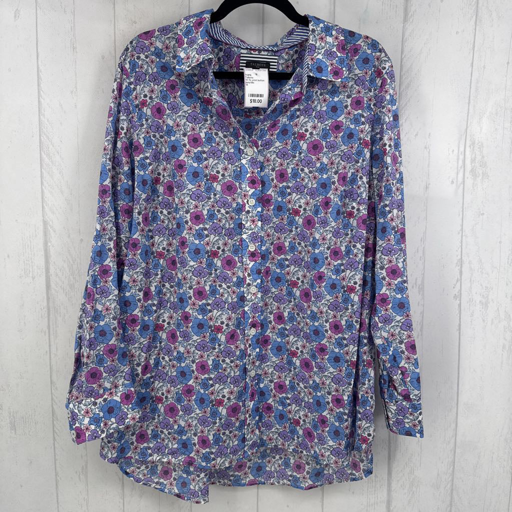 1X flo print button down l/s top