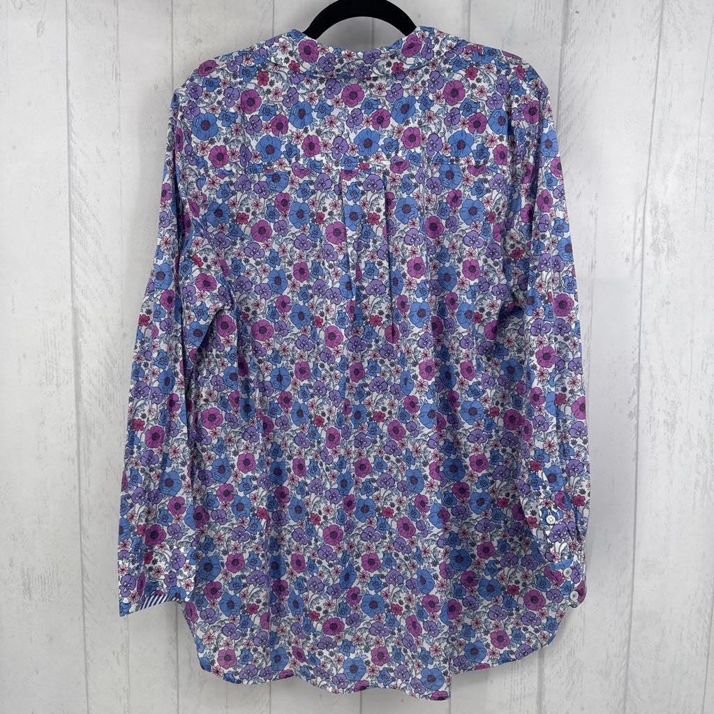 1X flo print button down l/s top