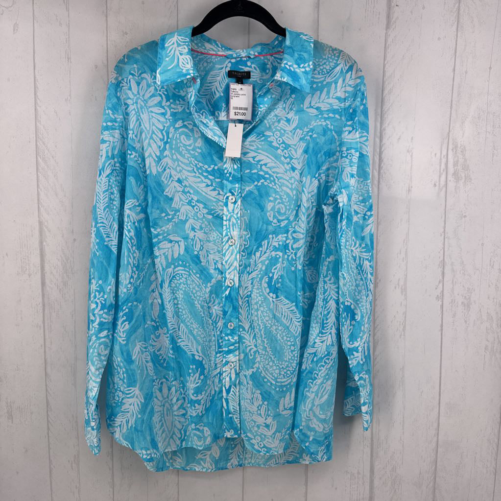 1X paisley print button down l/s top