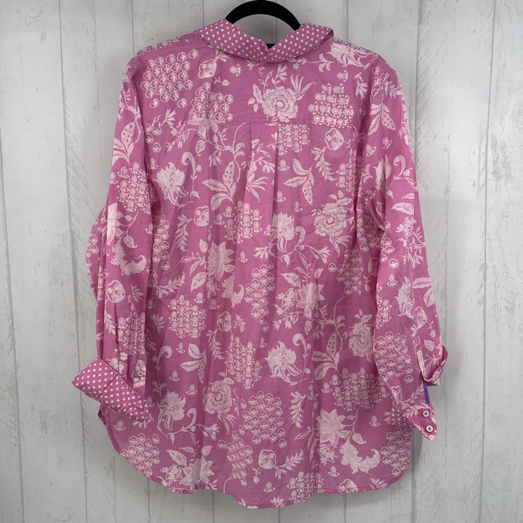 R90 1X flo print button down l/s top