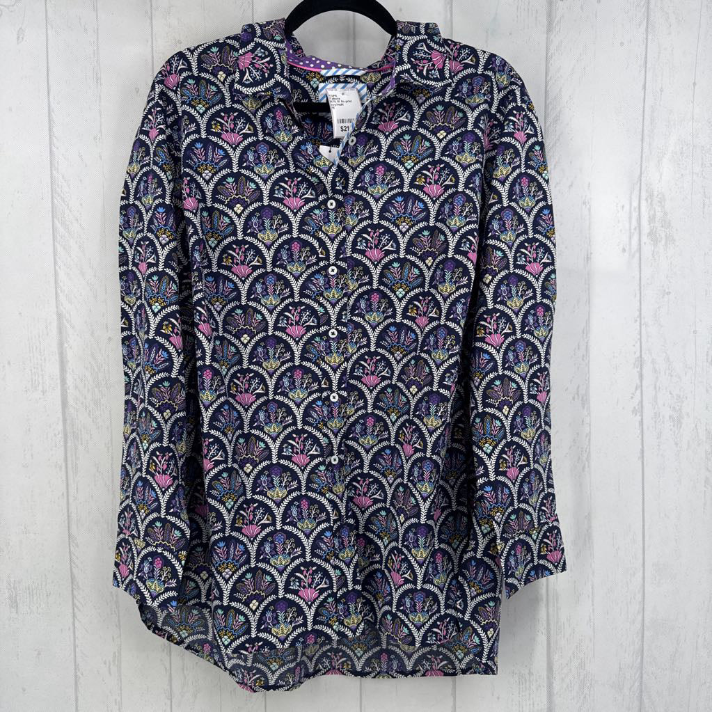 R70 1X flo print button down l/s top