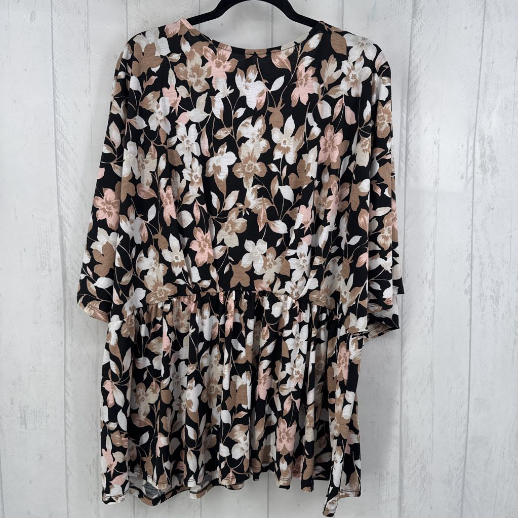 2X flo print v-neck drop shoulder top