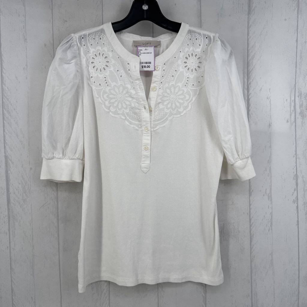M flo embroidered ribbed s/s top