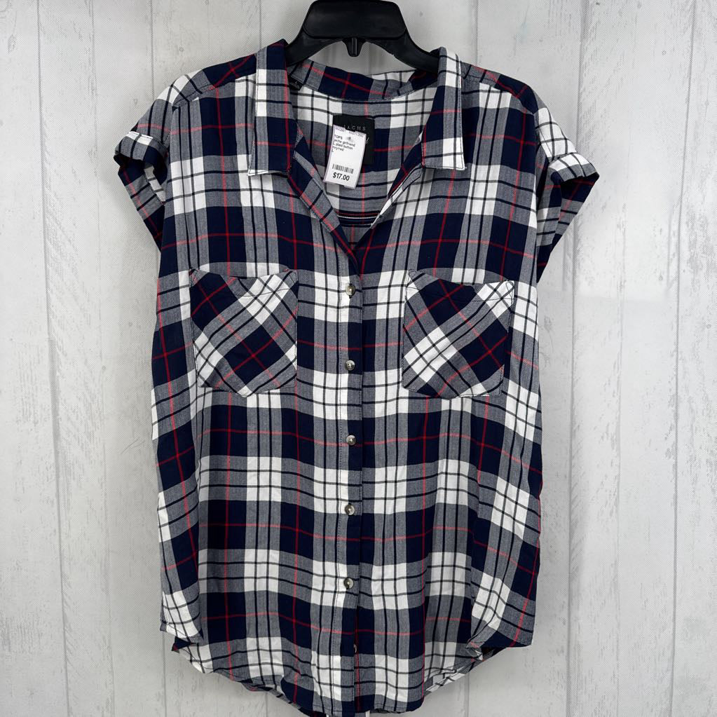 L plaid button down s/s top