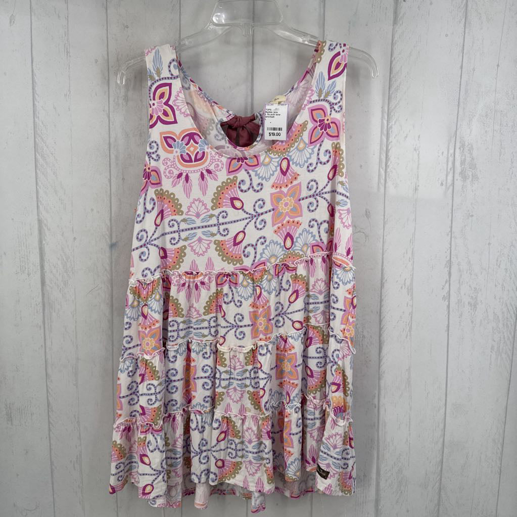 L flo print bow back slvls tiered top