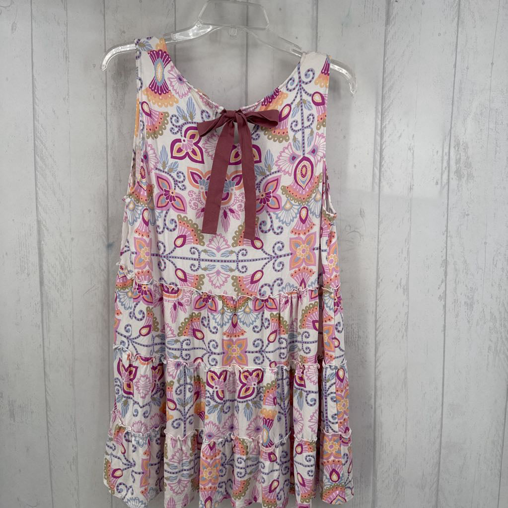 L flo print bow back slvls tiered top