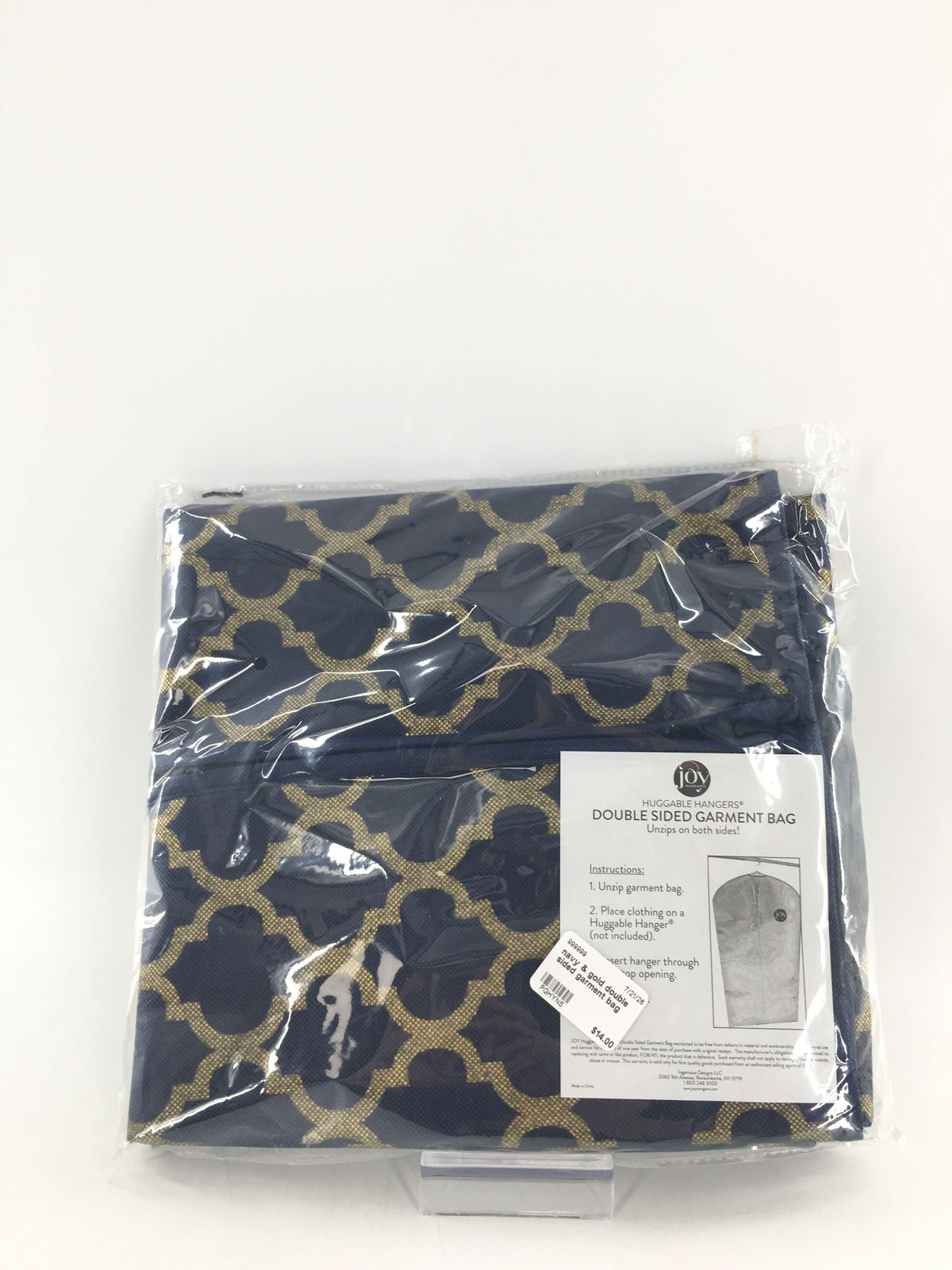 navy & gold double sided garment bag