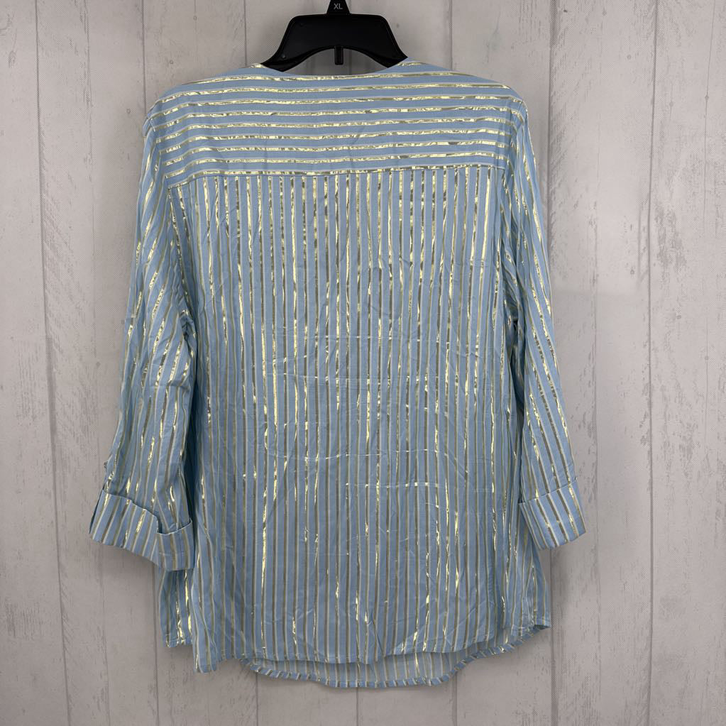 L cuff 3/4 slv shimmer stripe quarter zip top