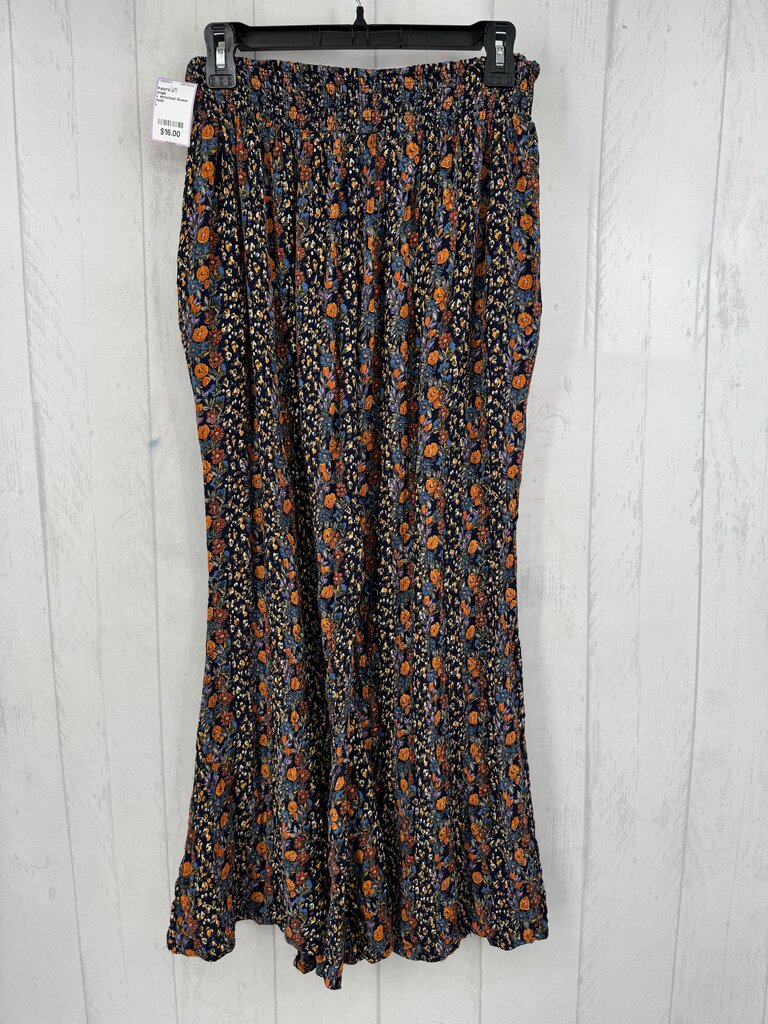 L smocked flower print pull-on pants
