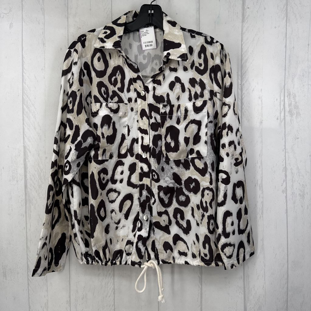 S animal print button down l/s top