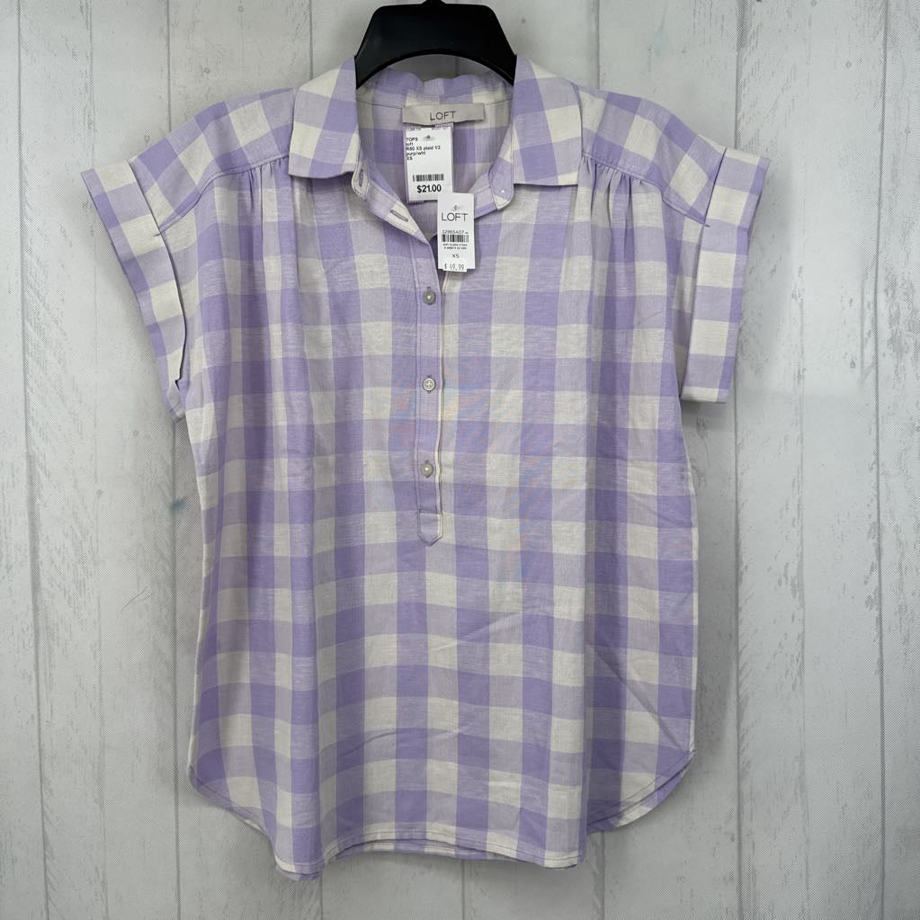 R50 XS plaid 1/2 button down s/s top