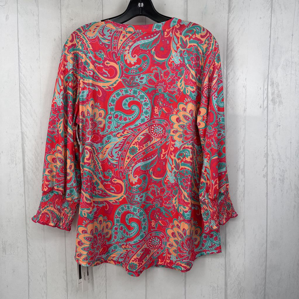 L paisley print split neck 3/4 slv top