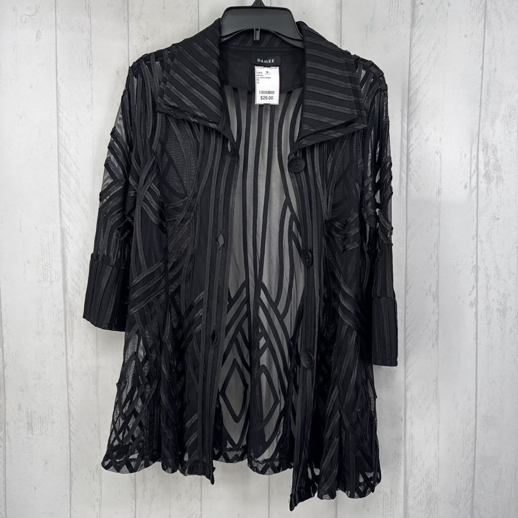 Lp semi-sheer button down 3/4 slv top