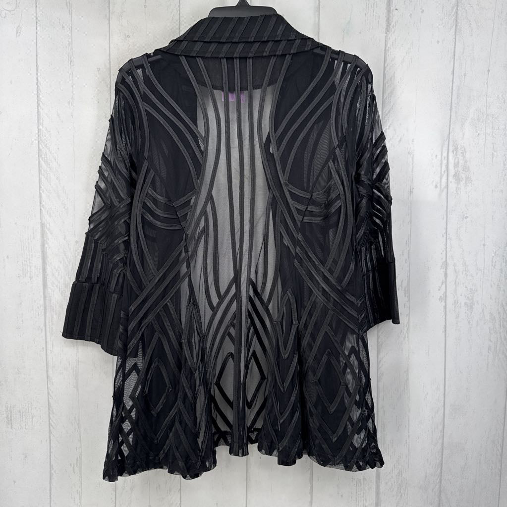 Lp semi-sheer button down 3/4 slv top