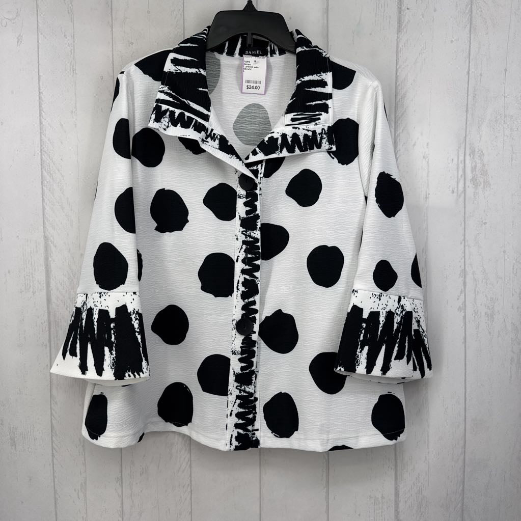 L printed wire collar 3/4 slv top
