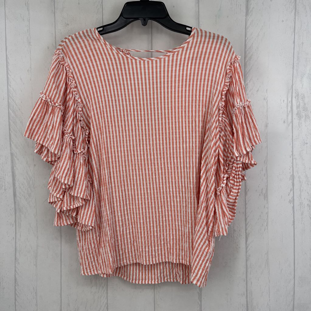 L tiered ruffle slv stripe top