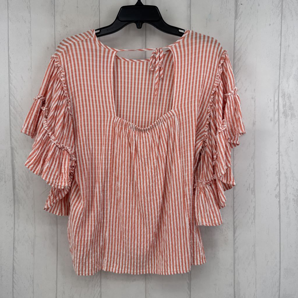 L tiered ruffle slv stripe top