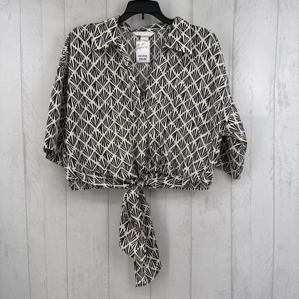 S printed tie front 3/4 slv top