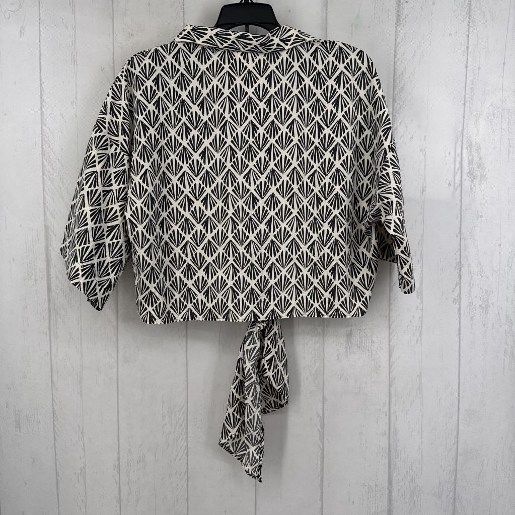 S printed tie front 3/4 slv top