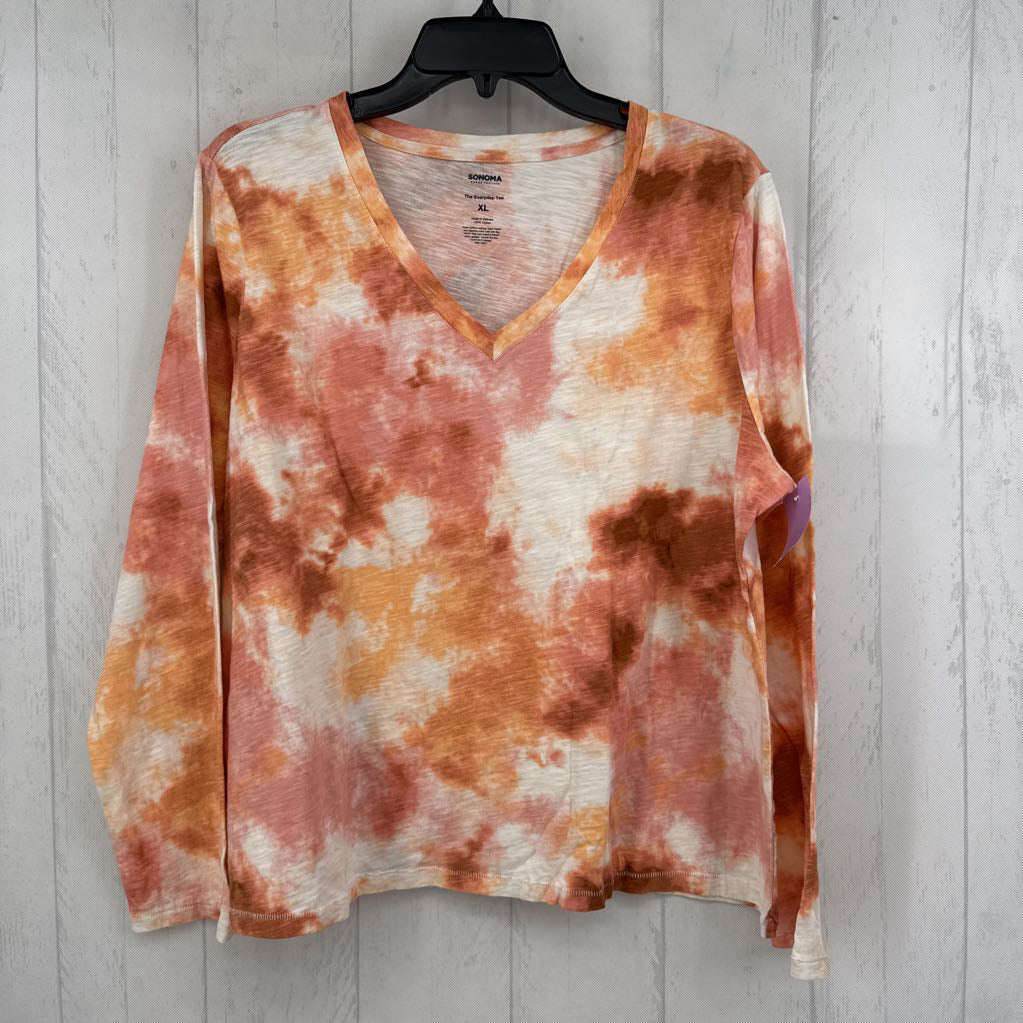 XL 3/4 slv tie-dye v-neck top