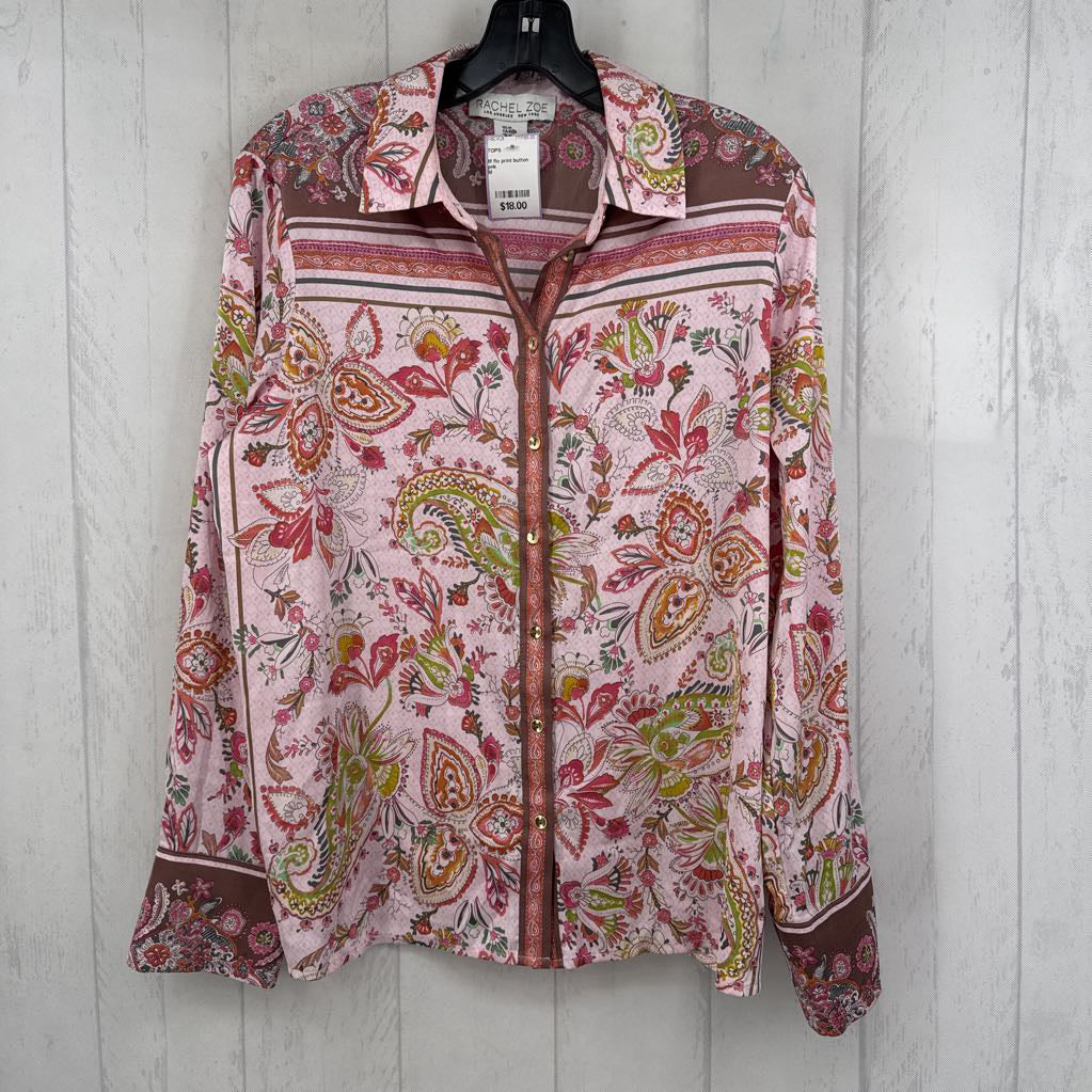 M flo print button down l/s top