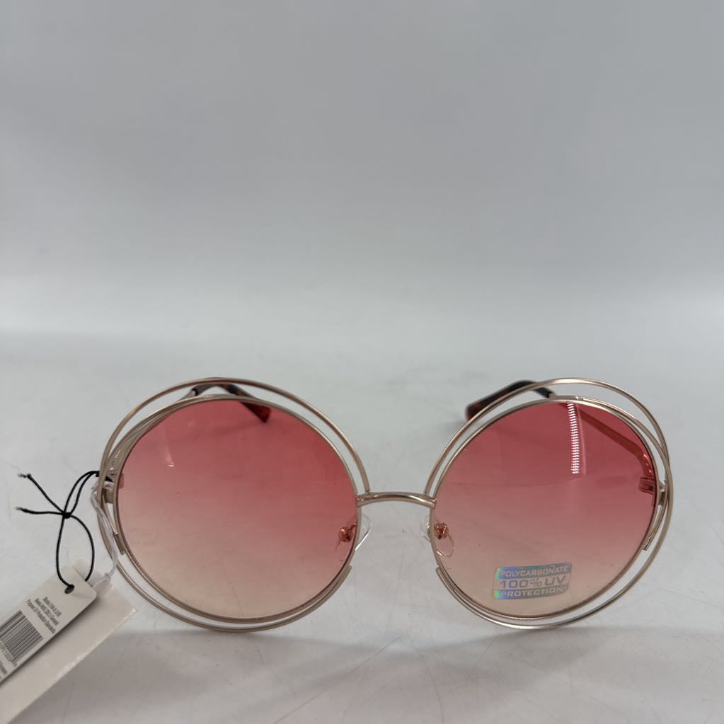 round metal gold frame ros'e ombre lens sunglasses