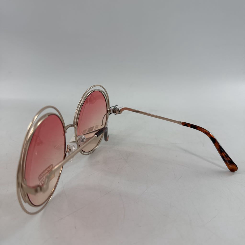 round metal gold frame ros'e ombre lens sunglasses