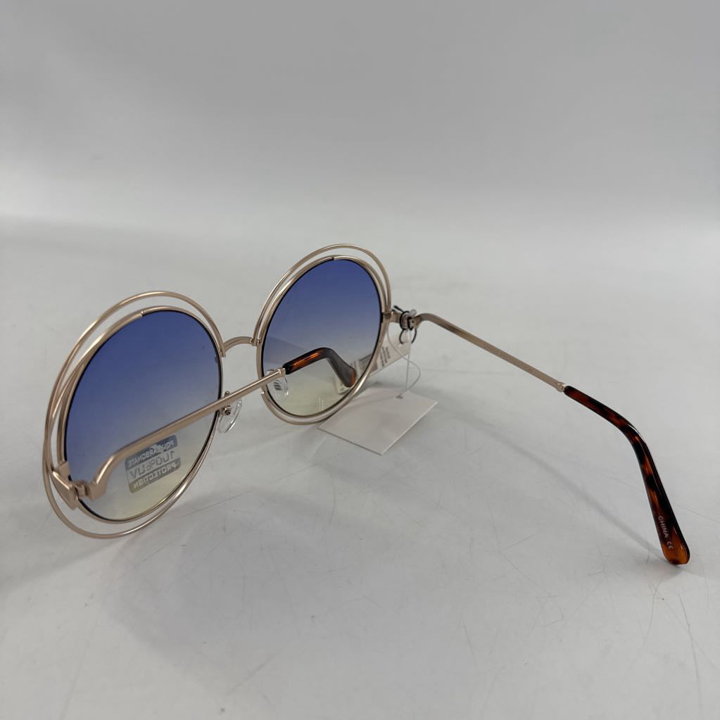 round gold metal frame blue ombre lens sunglasses