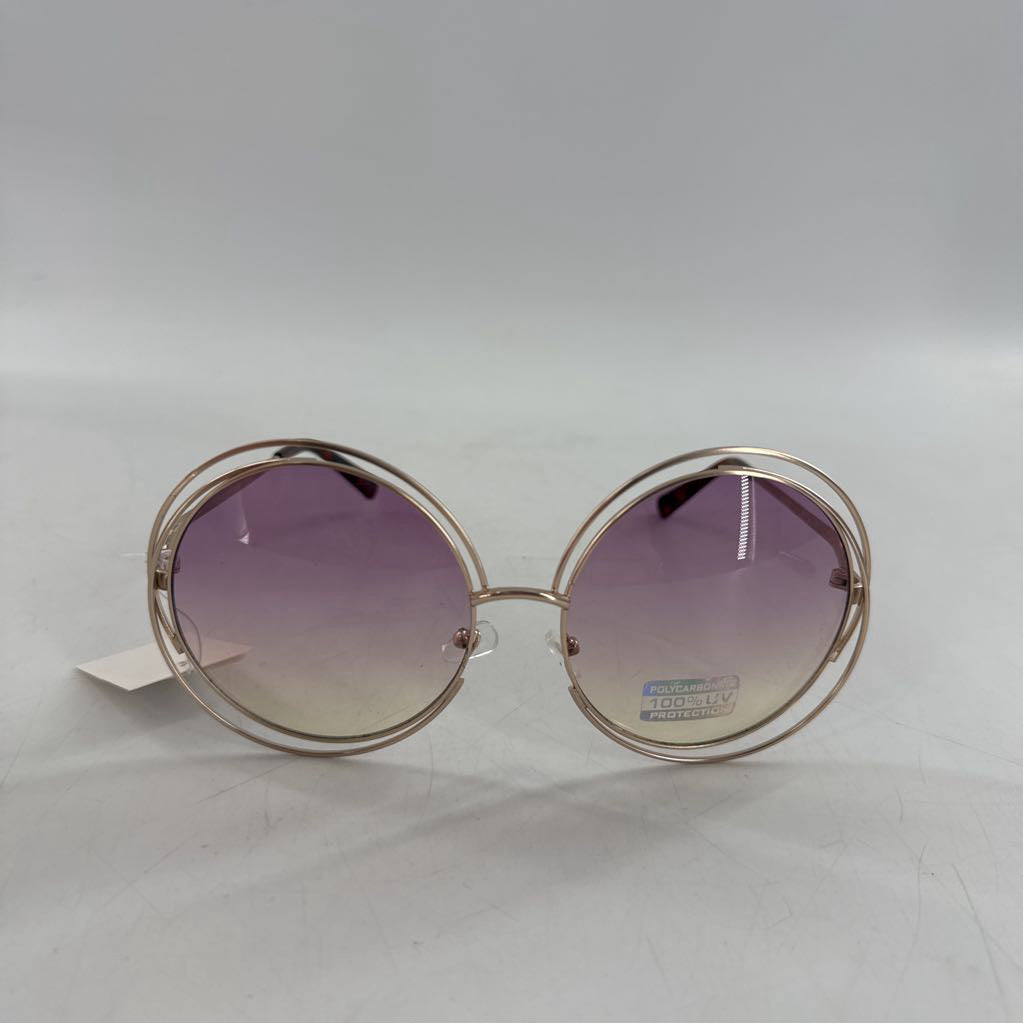 round gold metal frame lavender ombre lens sunglasses