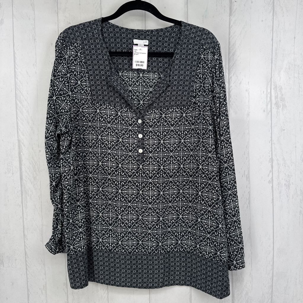 L printed 1/2 button down l/s top