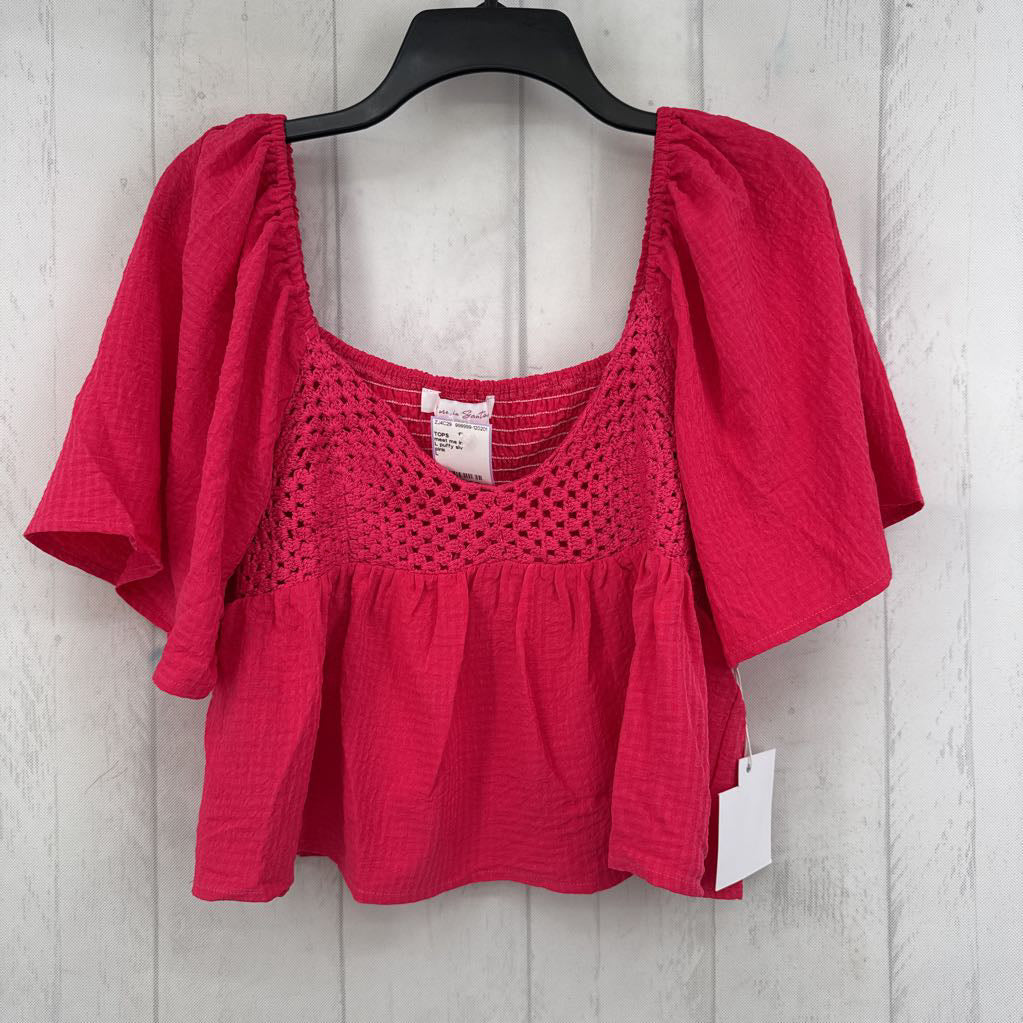 L puffy slv smocked crop top