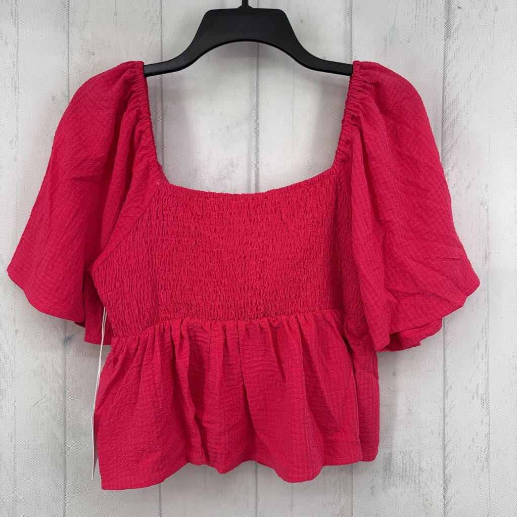 L puffy slv smocked crop top